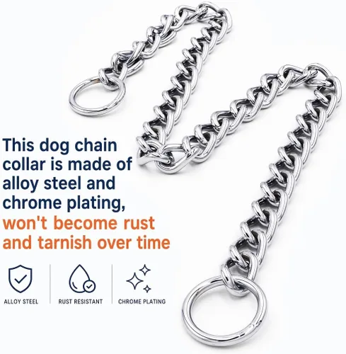 Miniatura 4 de Freezx - Collar de cadena para perros, collares de metal ajustables para entrenamiento de perros, cadenas antideslizantes de acero aleado, collar a
