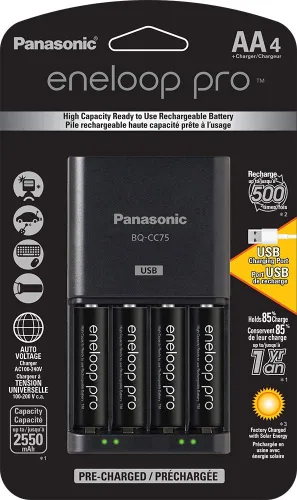 Miniatura 5 de Panasonic Eneloop Pro Ni-MH Baterías AA BK-3HCCA8BA 1.2V 8pk y cargador de batería de 4 celdas con 4 pilas AA K-KJ75KHC4BA