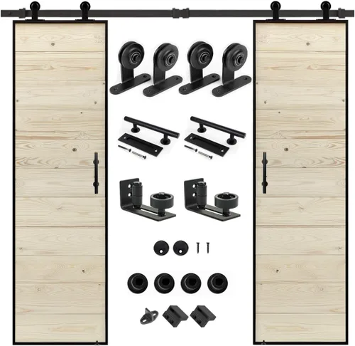 Miniatura 23 de S&Z tophand Puerta de granero marrón de 20 pulgadas x 84 pulgadas con kit de herramientas corredizas de 5 pies, estilo moderno, requiere montaje