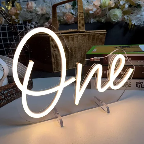 Miniatura 4 de Número de mesa de cumpleaños de un año de edad, lámpara de escritorio, luz nocturna, letra de boda, letrero de neón LED, decoración de mesa de boda