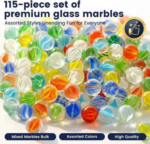 Miniatura 2 de POPLAY Canicas para niños, 115 piezas de canicas de cristal ojo de gato, mezcla de 6 colores con caja de regalo, para juegos de mesa de damas