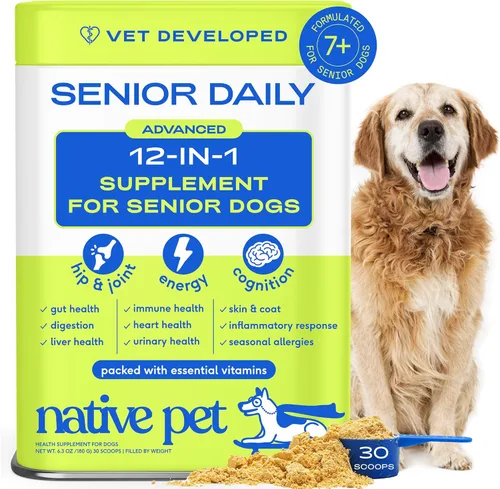 Miniatura 17 de Native Pet Vitaminas y Suplementos para Perros - Polvo de Vitaminas 11-en-1 para Complemento de Comida de Perro - Colágeno, Glucosamina