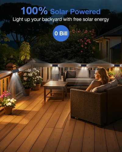 Miniatura 6 de Luces de valla alimentadas por energía solar al aire libre, impermeables, LED de 3 lados, paquete de 8 para patio, cubierta, terraza, barandilla