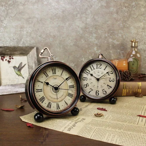 Miniatura 6 de Maxspace 14 cm Reloj de escritorio estilo europeo retro silencioso negro, sin tictac, batería operada, cara de vidrio HD, fácil de leer