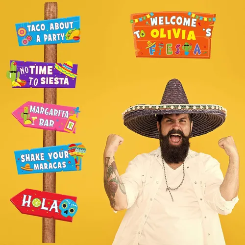 Miniatura 7 de 20 carteles de fiesta mexicana para fiesta de taco, bar, carteles direccionales para fiestas temáticas de Cinco de Mayo, decoración de patio
