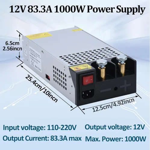 Miniatura 6 de Fuente de alimentación DC 12V 1000W 110V AC a DC 12V Convertidor 83.4A 1000W Interruptor Fuente de alimentación para LED Driver Strip Light Lamp