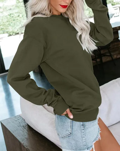 Miniatura 3 de Bingerlily Sudadera casual de manga larga para mujer, cuello redondo, linda sudadera pullover de ajuste relajado, tops