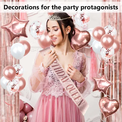 Miniatura 6 de 253 decoraciones de cumpleaños para mujer, decoraciones de fiesta de oro rosa, decoraciones de feliz cumpleaños, kit de soporte para globos, kit