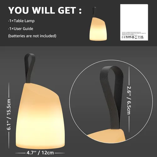 Miniatura 2 de uuffoo Lámpara LED portátil resistente al agua, linterna de camping LED con asa, lámpara a pilas con modos multicolor y blanco cálido, lámpara