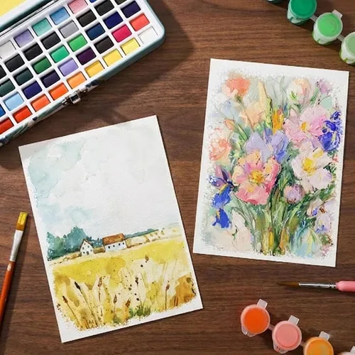 Miniatura 4 de 82 hojas de papel de acuarela de 5 x 7 pulgadas, papel de prensa fría de 110 lb/230 GSM, papel de color de agua blanca para niños, adultos