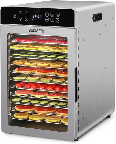 Máquina deshidratadora de alimentos para Jerky 11 pies², deshidratador de acero inoxidable de 12 bandejas 1000W con temporizador de 24H, control de