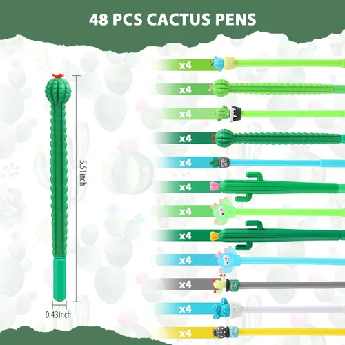 Miniatura 3 de Colarr Juego de 48 regalos temáticos de cactus, a granel con bonitos bolígrafos de cactus de dibujos animados, bloc de notas de bolsillo