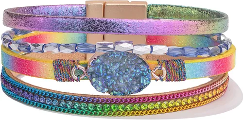 Miniatura 151 de FANCY SHINY - Pulsera de cuero estilo bohemio, pulsera de cuentas de cristal con cierre magnético, regalos de joyería para mujer