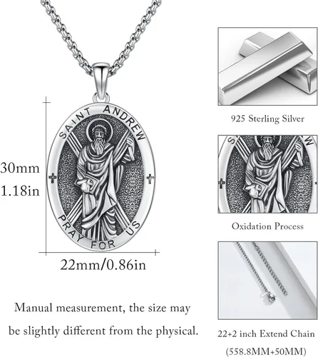 Miniatura 83 de Collar con colgante de plata de ley 925 con medalla de San Patrón, joyería religiosa para hombres y mujeres, con cadena de acero inoxidable 316L