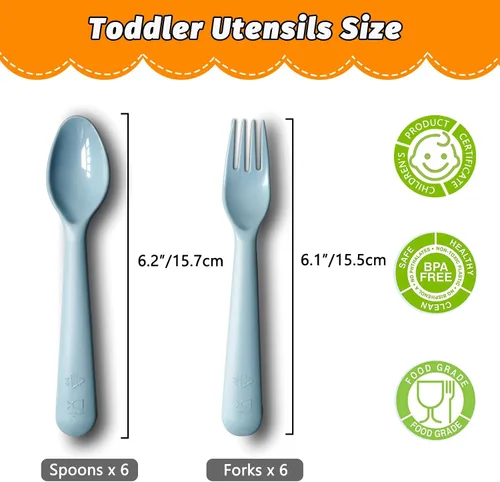 Miniatura 2 de cubiertos para niños cucharas y tenedores utensilios para niños pequeños plásticos reutilizables juego de cubiertos para bebés vajilla para la Dulce