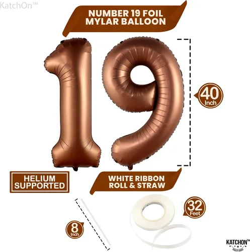 Miniatura 4 de Katchon Globos gigantes de papel de aluminio con el número 19 de color marrón de 40 pulgadas Decoraciones de cumpleaños 19