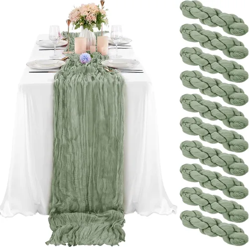 Miniatura 60 de 10 piezas de camino de mesa de estopilla en azul bebé 10 pies, camino de mesa de gasa para recepción de boda, despedida de soltera, fiesta