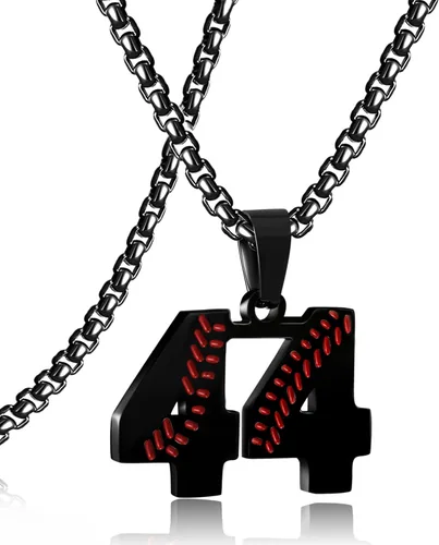 Miniatura 125 de SKQIR Colgante de número de jersey de béisbol para hombres y niños - Cadena de acero inoxidable para atletas - Negro