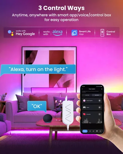 Miniatura 7 de Luces LED RGB+IC de 9.84 pies para TV de 32 a 43 pulgadas, tira de retroiluminación detrás de la TV con sincronización de música, aplicación
