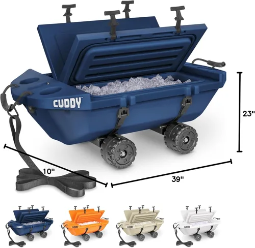 Miniatura 7 de CUDDY Enfriador Rodante con Ruedas – 40 QT Enfriador Flotante Anfibio y Recipiente de Almacenamiento Seco - Naranja, Azul Marino, Tostado o Blanco