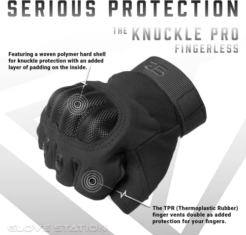 Miniatura 4 de Glove Station - Guantes tácticos de nudillos sin dedos para hombre - Guantes de motocicleta para tiro táctico, Airsoft, caza, trabajo policial