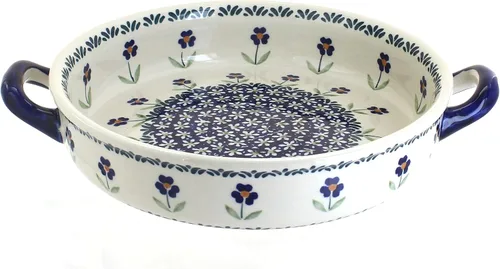 Miniatura 4 de Blue Rose - Cerámica pulida de margaritas rojas con asas, 9.5 pulgadas de diámetro, único, apto para lavavajillas y duradero