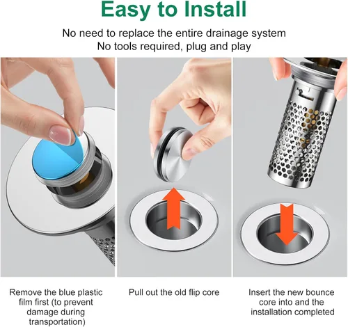 Miniatura 4 de Colador de drenaje para lavabo de baño, tapón emergente para lavabo atrapa cabellos, cesta de filtro de drenaje de acero inoxidable Ysilver-2