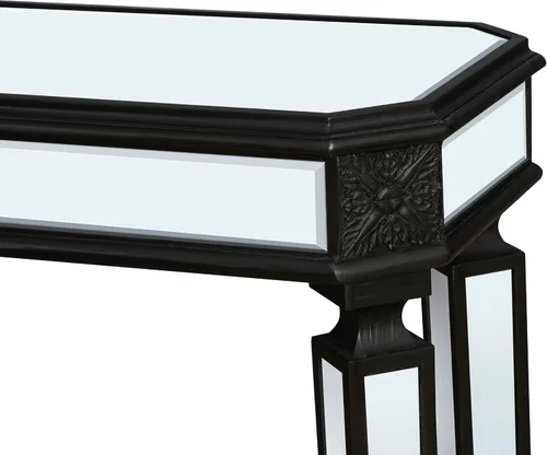 Miniatura 6 de Mesa de consola con espejo de 48 pulgadas, mesa de entrada moderna de plata glamorosa con borde tallado negro vintage con espejo de vidrio para sala