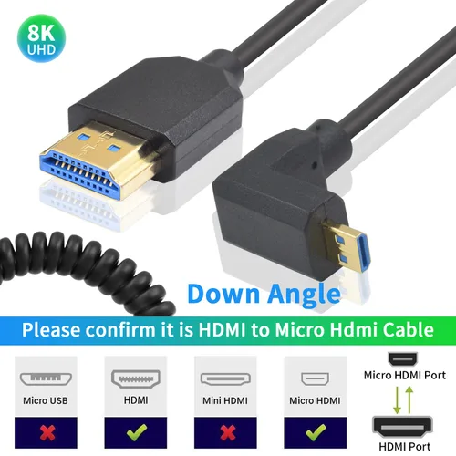 Miniatura 3 de Duttek Cable de extensión HDMI a Micro HDMI de 90 grados de 8K, 48 Gbps, 8 K a 60 Hz, ángulo descendente micro HDMI macho a HDMI hembra cable