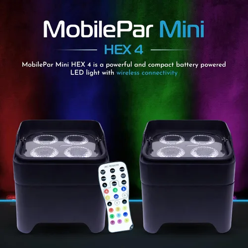 Miniatura 2 de ColorKey MobilePar Mini Hex 4 inalámbrico alimentado por batería RGBAW+UV Uplight DJ Light (CKW-6020B)