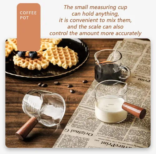 Miniatura 3 de Taza medidora de café expreso y vaso de chupito de espresso con mango de madera y boquilla doble como accesorios para café, leche y salsa de miel