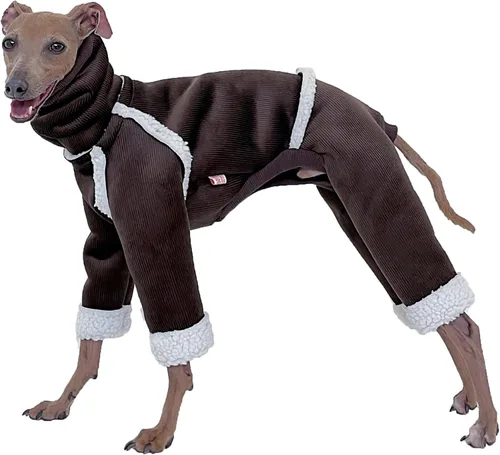 Miniatura 43 de D Doggy Star - Suéter de galgo italiano de cuello de tortuga, conjunto de mono de vellón cálido, ropa de Whippet para perro (XL, azul marino Pkt)