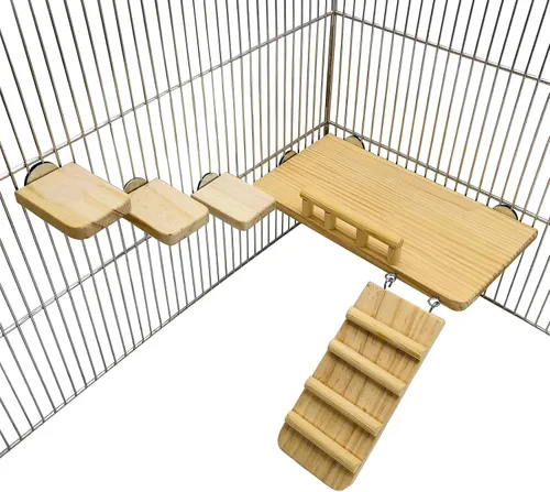 Miniatura 6 de Plataforma de madera con escalera, estructura de actividad para mascotas, pájaro, chinchilla, conejillo de indias, hámster, accesorios de jaula