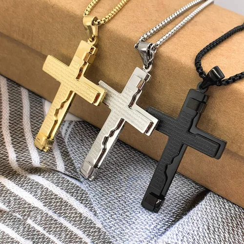 Miniatura 5 de EZUY GNAY Collar con colgante de cruz de acero inoxidable de oración del Señor cadena de cruz de religión regalo inspirador para hombres y mujeres