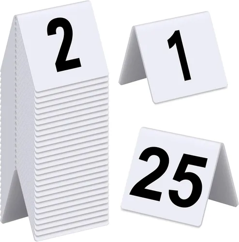 Tuanse Números de mesa del 1 al 25 de acrílico de doble cara numerada, tiendas de campaña de plástico para restaurantes, números de boda, tarjetas
