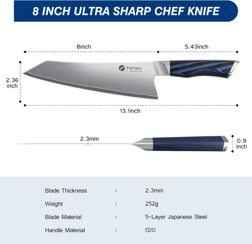 Miniatura 2 de FINTISO - Cuchillo de chef de 8 pulgadas, cuchillo de cocina de gama alta con mango G10, cuchillo de cocina profesional de acero inoxidable japonés