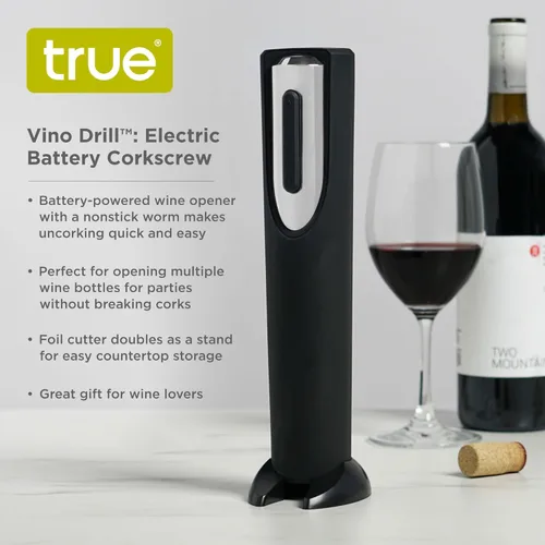 Miniatura 2 de True Vino Drill - Sacacorchos eléctrico con cortador de papel de aluminio, funciona con pilas, abridor de botellas de vino inalámbrico para bar