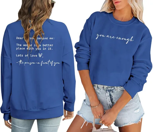 Miniatura 9 de JINTING Eres Suficiente Sudadera para Mujeres Salud Mental Querida Persona Detrás de Mí Sudadera con Capucha Camisa Top Inspirador Pullover