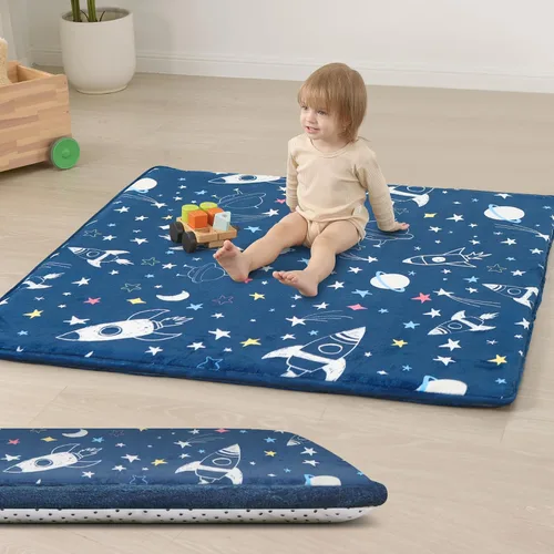 Miniatura 38 de Huloo Sleep Alfombra de Juego para Bebés para Piso, Espesor de 1.3" de Espuma Elástica, Alfombra de 1.27m×1.27m para Tiempo de Barriga, Terciopelo