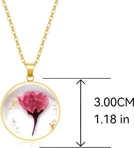 Miniatura 5 de Collares de flores de nacimiento para mujer, collar de 1 a 12 meses, collar de flores prensadas hecho a mano, regalo único de vacaciones, dorado, 18