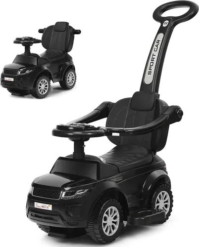Costzon 3 en 1 Coche de Paseo y Empuje, Carriola Deslizante con Bocina, Música, Luz, Almacenamiento Bajo el Asiento, Mango Parental, Barreras de