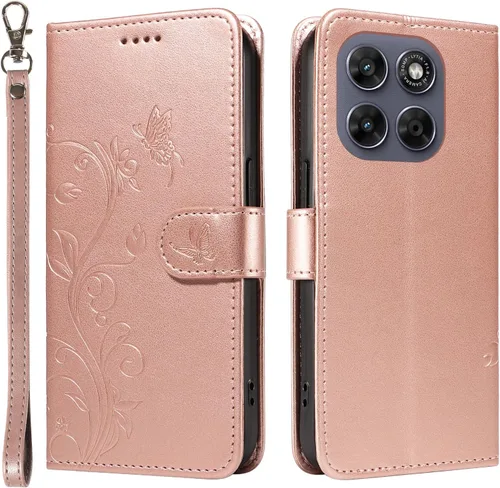 Miniatura 75 de Funda para Motorola Moto E22/E22i, piel sintética, con tarjetero y correa para la muñeca, a prueba de golpes, funda magnética para Motorola Moto Rojo