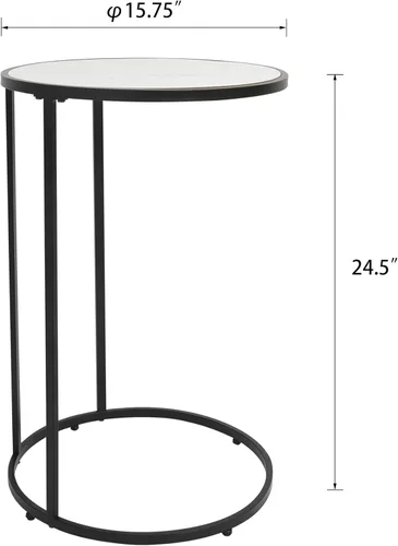Miniatura 2 de Mesa auxiliar redonda en forma de C, mesa auxiliar deslizante debajo del sofá con parte superior de madera, mesa auxiliar de café para laptop, sala