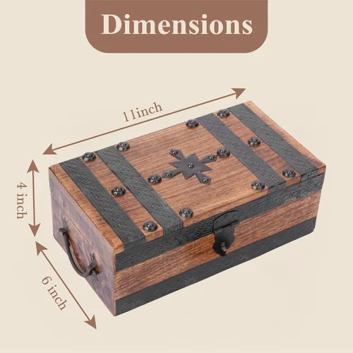 Miniatura 3 de Ajuny Cofre del tesoro de madera hecho a mano, caja de recuerdo vintage y joyería con tiras de concha, almacenamiento de regalo multiusos