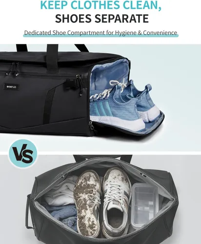 Miniatura 3 de ECOHUB Bolsa de gimnasio de 40 L para mujeres y hombres, resistente al agua, bolsa de lona deportiva con compartimento para zapatos y bolsillo