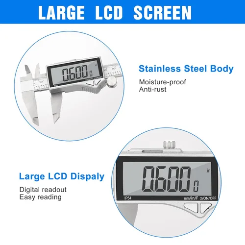 Miniatura 2 de Calibrador Digital Adoric, Herramienta de Medición Calibrador de Acero Inoxidable Calibrador Vernier Digital Micrómetro con Pantalla LCD Grande