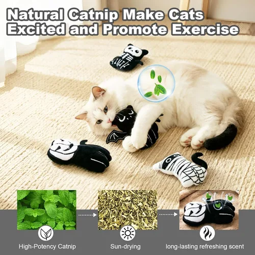 Miniatura 4 de Retro Shaw Paquete de 4 juguetes de hierba gatera arrugada para gatitos de interior, felpa suave para Halloween, juguetes góticos para gatos, juego