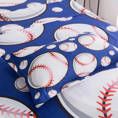 Miniatura 3 de ADASMILE A & S - Juego de sábanas de béisbol para niños y adolescentes, tamaño individual, con impresión 3D de pelota azul, sábanas deportivas