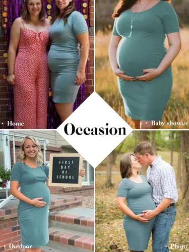 Miniatura 3 de Liu & Qu - Vestido de maternidad para mujer, de manga corta o manga 34, fruncido, para uso diario o baby shower