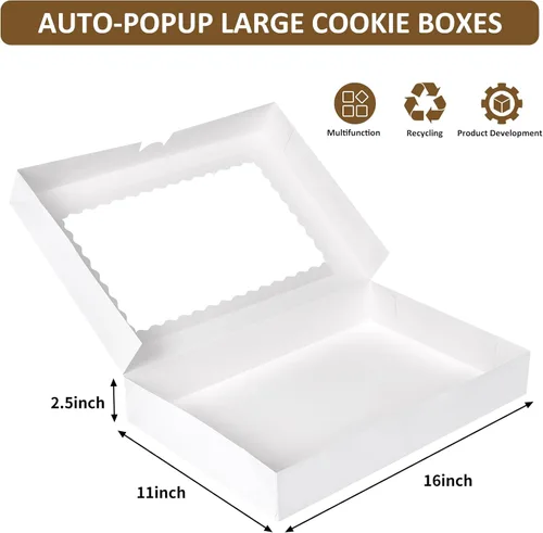 Miniatura 2 de Moretoes 30 cajas de galletas, 16 x 11 x 2.5 pulgadas, cajas de panadería con ventana para pasteles, pasteles, magdalenas, fresas cubiertas